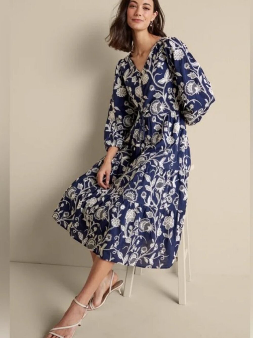 SOFT SURROUNDINGS Tilda Navy Blue Embroidered Midi Dress SIZE  24W NEW boho